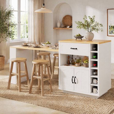 Îlot de cuisine 80/70/95,5 cm blanc avec plateau extensible et grand espace de rangement (1/5)