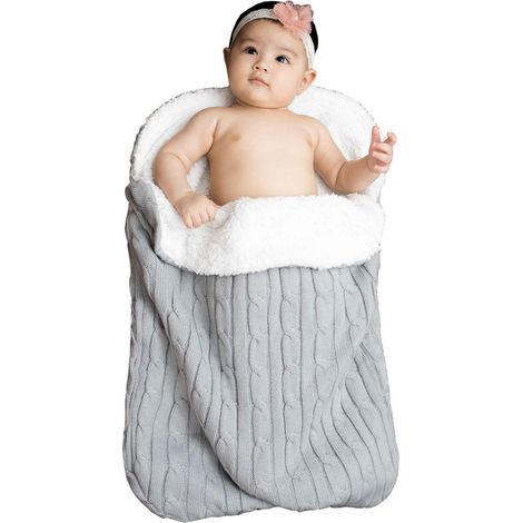 Couverture d'emmaillotage pour bébé fille ou garçon, couverture de réception en tricot peluche gris pour nouveau-né (1/5)