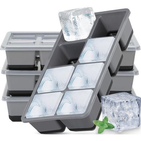 Grand Bac à Glaçons avec Couvercle, 4 Pièces Moule Glacon Silicone, Bac a Glacons Empilable Ice Cube Tray pour Bière, Cocktail, Whisky, Fête d'été (1/5)