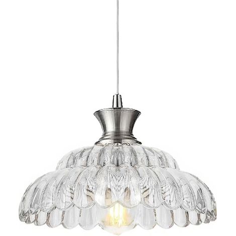 Suspension Luminaire Verre Vintage 25cm Hauteur Réglable E27 Lampe Suspendue pour Cuisine Salle à Manger Chambre Salon (Argent + Transparent) (1/5)