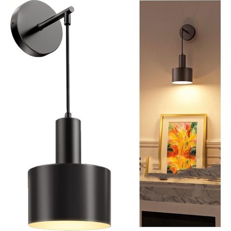 Lampada da parete a batteria, ricaricabile senza fili, portalampada E27, per camere da letto, soggiorni e corridoi - lampadina non inclusa (nera)