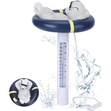Thermomètre de Piscine Flottant Facile à Lire Thermomètre Flottant Dessin Animé Ours Polaire Styling Compteur de Température de L'eau pour Piscines Extérieures et Intérieures Bains à Remous Spas