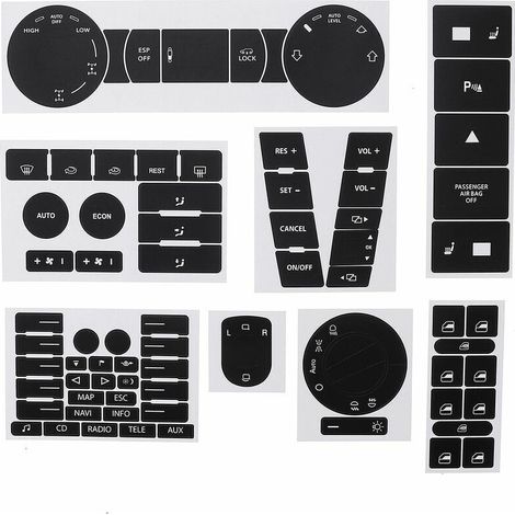 Kit autocollant de réparation de boutons pour VW Touareg 2004–2009 – Couleur noir mat – 8 autocollants pour boutons de commande - ndash2009