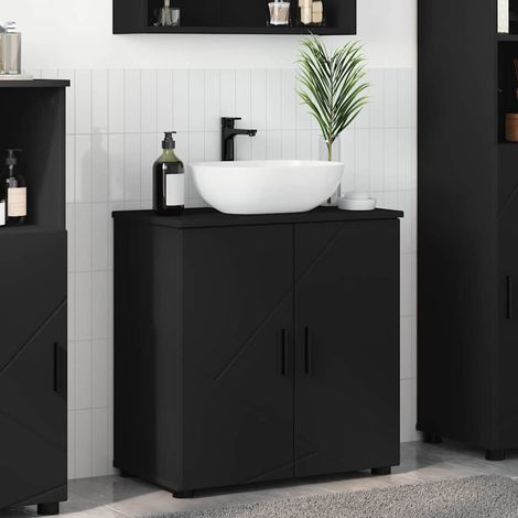Badezimmerschrank mit Speicher mit Tür Schwarz 61 x 35 x 64 cm vidaXL