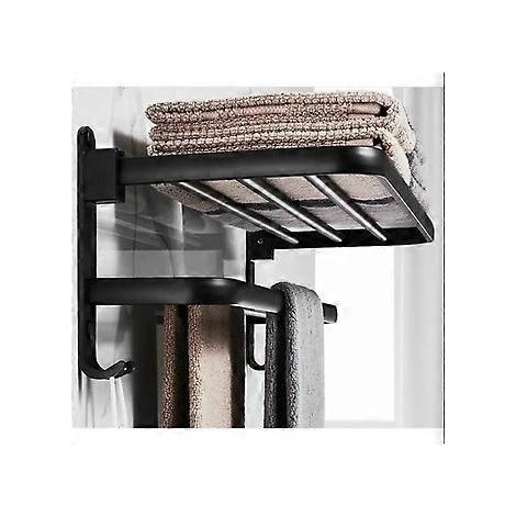 Handtuchhalter fürs Badezimmer, klappbares Wandregal, aus Aluminium, Wandmontage (40 cm, Schwarz)