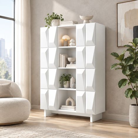 Armoire à chaussures et vitrine blanche en aggloméré, 4 portes, 12 compartiments OKWISH (1/5)
