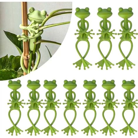 Support pour plantes en forme de grenouille, 10 pièces, pinces de fixation amusantes, décoration de jardin pour tiges et fleurs-