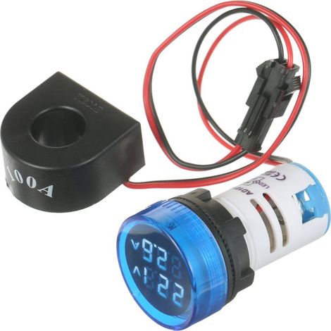 Voltmètre-ampèremètre numérique rond miniature, double affichage LED, indicateur de tension et de courant, ampèremètre de panneau AC50-500V AC0-100A (1/5)