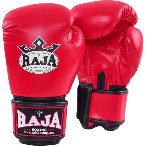 Guantes de boxeo Raja Standard de cuero sintético, color rojo, 14 oz. (1/5)