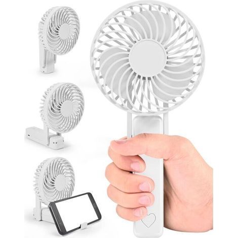 Tragbarer, faltbarer, per USB aufladbarer Ventilator mit Ersatzakku, weißer Ventilator mit Kabel (1/4)