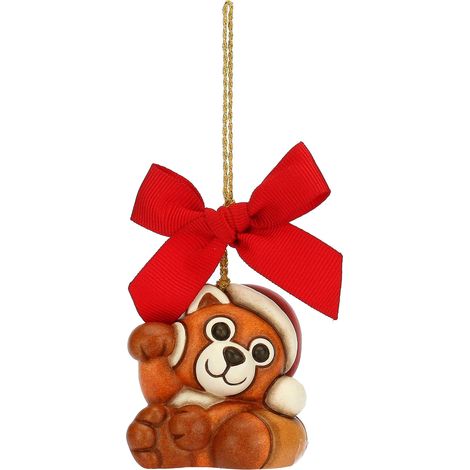 THUN - Addobbi Natalizi, Panda Rosso in Ceramica Decorata a Mano, Versione Piccolo - Idea Regalo Natale 2022-4.8x3.8x4.8 cm h