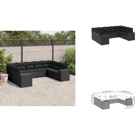 9-tlg. Garten-Sofagarnitur mit Kissen Schwarz Poly Rattan - Gartensofas - Outdoor Möbel - Gartenlounge - Rattan Gartenmöbel - Wetterfeste Gartenmöbel