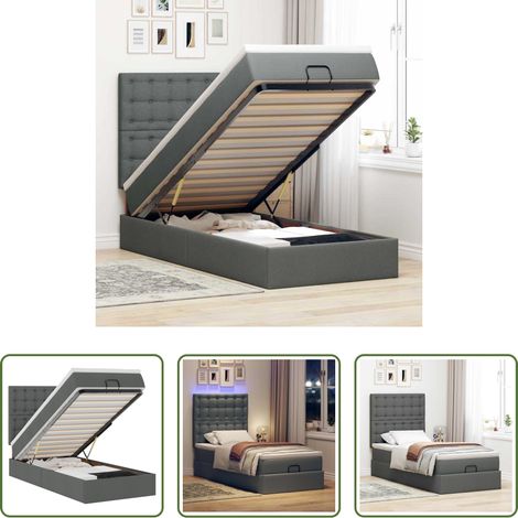 Rangement sous le lit - Cadre de lit ottoman avec matelas gris foncé 90x190 cm tissu (1/5)