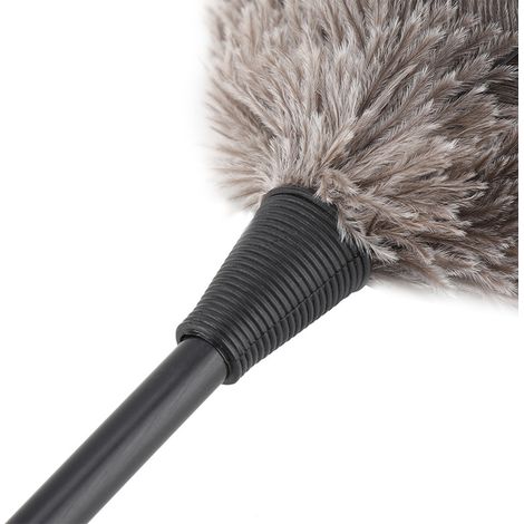 Mini spolverino riutilizzabile fatto a mano in piume di struzzo, lavabile, per libri, tastiera, ufficio, casa, modello PL001, dimensioni 40 cm, piume 14 cm, marrone, 19 g, confezione da 1 (1/4)