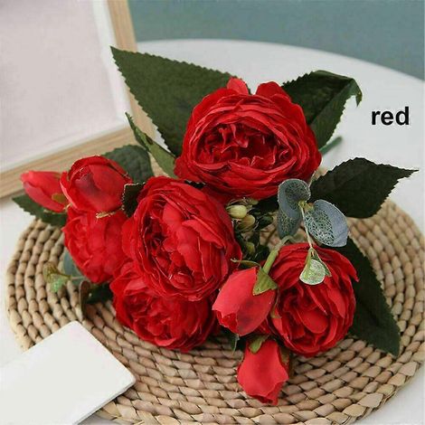 Fleurs artificielles, décoration de mariage, articles ménagers, soie, ameublement, pivoines, fausses roses, uniquesrouge (1/5)