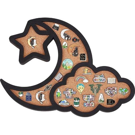 Cork Board Cloud Moon Pin Board Star Shaped Wall Sign Board 31.5x25.5cm with Black Frame for Pin Storage Display Home School Office Decor (1/5)