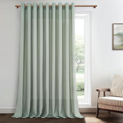 Rideaux Voilage Fenetre Vert Sauge Effet Lin Semi-Transparent Rideaux Voilages et Draperies Intérieurs à Oeillets Rideau Voile pour Salon Chambre Adulte Baie Vitrée (1/5)