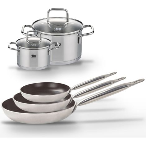 Lot 3 Poêles 24/28/32 cm Elo Bistro Line et 2 Faitouts 14/20 cm (1/5)