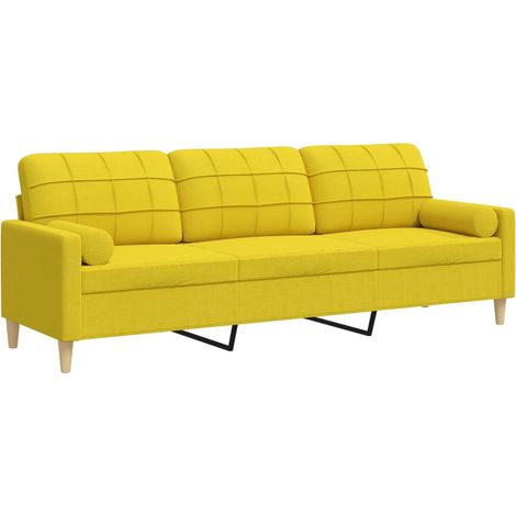 Maison Exclusive - Divano a 3 Posti con Cuscini Giallo Chiaro 210 cm in Tessuto