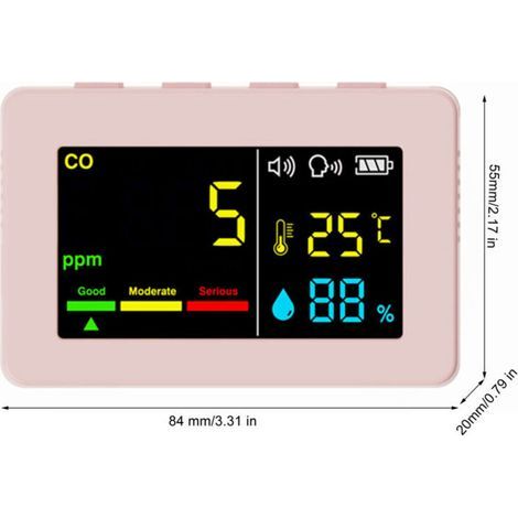Compteur portable de qualité de l’air 3 en 1, CO, température et humidité, écran couleur, détecteur de monoxyde de carbone avec alarme vocale et affichage de la batterie,de (1/3)