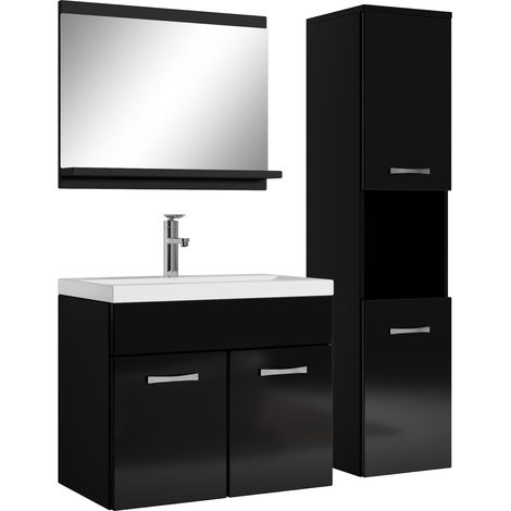 Badezimmer Badmöbel-Set Montreal 60cm Waschbecken Hochglanz Schw (1/5)