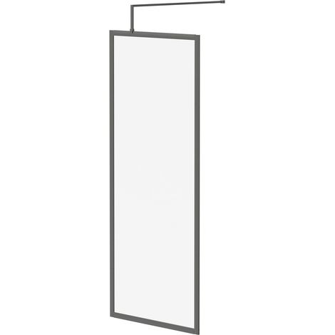 Colore 8mm Clear Glass Gunmetal Grey 1850mm x 760mm Fully Framed Walk In Shower Screen including Wall Channel and Support Bar (1/5)
