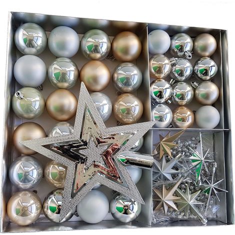 Kunststoff Christbaumschmuck 45 Teile Set - champagner - Shatterproof Weihnachtskugeln bruchsicher - Tannenbaum Weihnachtsbaum Christbaum Zierschmuck