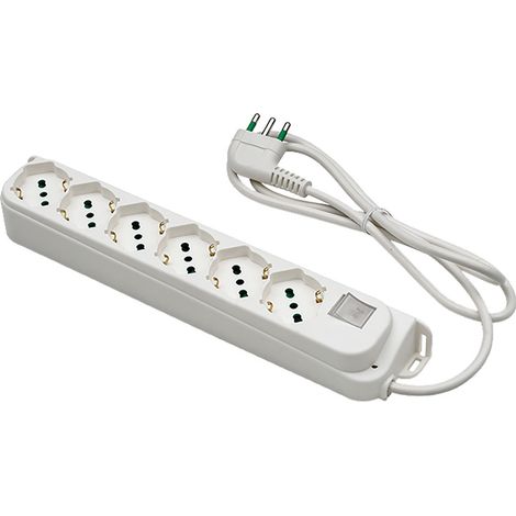 MULTIPRESA CON INTERRUTTORE 6 uscite / spina 2P+T 16A - bianca - FANTON