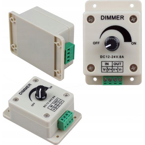 Dimmer LED Manuell 12V 8A Potentiometer – 12V/96W 24V/192W  89x60x55 mm  Für LED Streifen