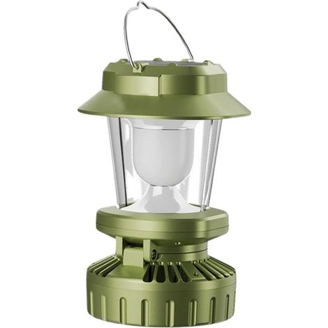 Lámpara de camping con ventilador - Iluminación exterior - Camping y senderismo - Recargable con energía solar - 12,5 x 12,5 x 19 cm (1/5)