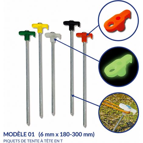 Piquets de tente en T 6x200 mm vert herbe lot de 8 pièces vert 6 200 8 25 × 9 × 4,7 cm 418 g – Livraison gratuite (1/5)
