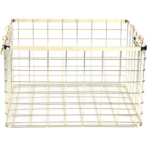 1 Panier de rangement en acier inoxydable, poignées intégrées, finition dorée, pour chambre salon cuisine (1/5)