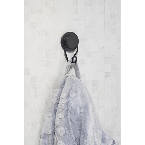 Croydex Stick 'n' Lock Adhesive Black Robe Hook for Bathroom, Towel Hanger Storage (1/5)