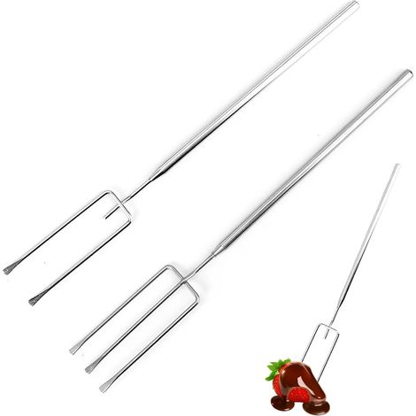 2 Pièces Fourchette À Chocolat, Acier Inoxydable 304, Double Et Triple Pointe, Pour Fondue Et Pralines