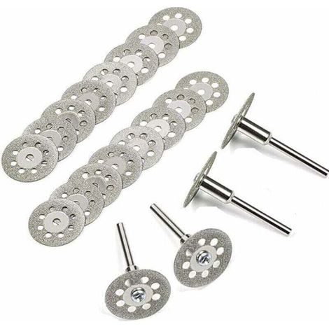Diamanttrennscheibe, 20 Stück 22 mm Diamant-Minitrennscheiben mit 4 Stück Dornstangen für Rotationsscheiben für Rotationswerkzeuge, Glas- und Edelsteintrennscheiben, (1/4)