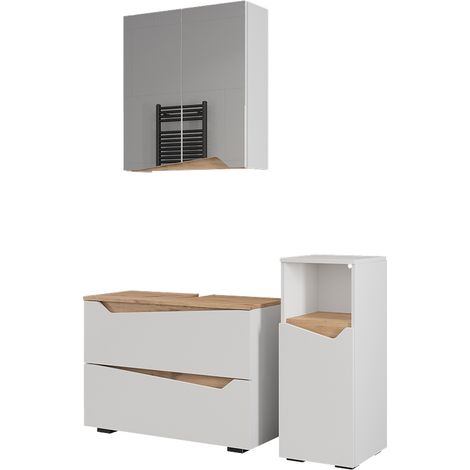 Conjunto de muebles de baño Marelle, Blanco/Artesano, 3 piezas con gabinete midi, Vicco