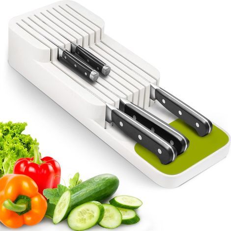 Organisateur de couteaux pour tiroir, rangement sécurisé à fentes multiples, coloris blanc (1/3)