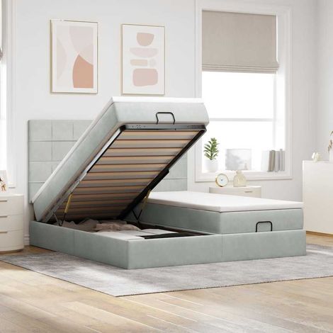 Estructura de cama otomana colchones terciopelo gris claro