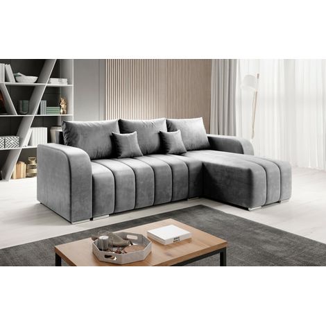 Puffo Universal L-Shape Velvet Corner Sofa Bed - Grey