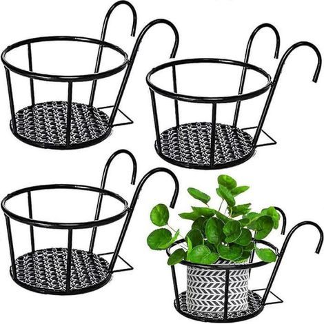 Panier Suspendu - Métal - 22 Cm - Pour Pot De Fleurs - À Fixer Sur Rambarde - Lot De 4