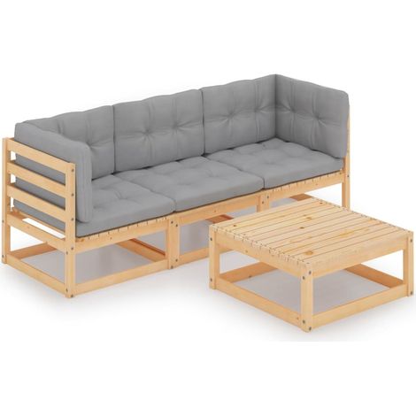 4-tlg. Garten-Lounge-Set mit Kissen Kiefer Massivholz
