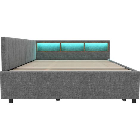 Letto estraibile 140 x 200 cm grigio con rete, LED, USB-C e contenitori (1/5)