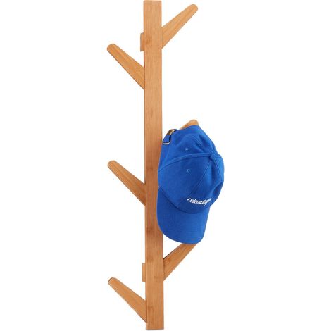 Relaxdays Perchero Pared con 6 Ganchos, Colgador Ropa, Toallero Árbol, Baño y Recibidor, Bambú, 78 x 22 x 7 cm, Marrón
