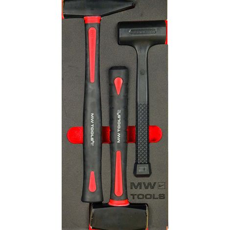 Mw Tools – Jeu de marteaux 3 pièces – Maillet 35mm, marteau allemand 800 gr, masse 1250 gr – Module de servante – MWHAM3