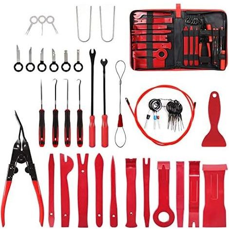 Kit Outils de DéMontage Garnitures Voiture,43tlg Demontage Plastique Voiture pour Radio,Audio,Garniture Intérieure,Dash,Tableau Bord(Haute Dureté, mais n’abîme Pas la Auto) 43PCS - (1/5)