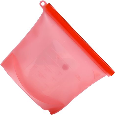 1500 ml auslaufsicherer Silikon-Aufbewahrungsbeutel, wiederverwendbar für Obst, Fleisch und Milch, luftdichter Deckel, rot (1/5)