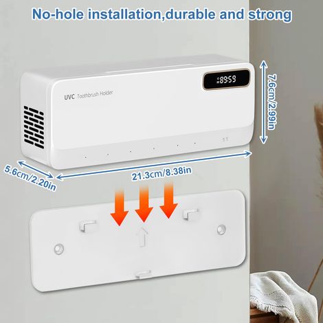 Brosse à Dents Désinfectante UV, Porte Brosse à Dents Montage Mural Stérilisateur Support Brosse a Dent Electrique avec Séchage, Rechargeable, 2000 mAh, pour Brosse à Dents de Bain (Blanc) (1/5)