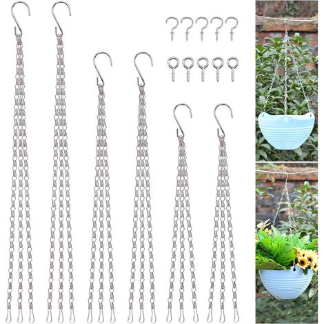 16 chaînes rechange métal panier suspendu 40 virgule 6 cm 50 virgule 8 cm 61 cm 6 chaînes remplacement pots fleurs 5 œillets vis 5 (1/5)