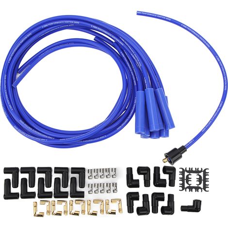 Cable de bujía de 8,5 mm y 180 grados con tapa antipolvo, apto para modelos Chevrolet de 8 cilindros, color azul. (1/5)