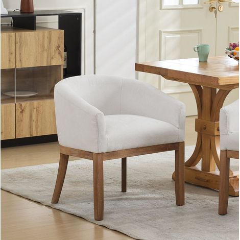 Silla de comedor, en chenilla, con brazos y patas de madera, estilo moderno, beige (1/5)
